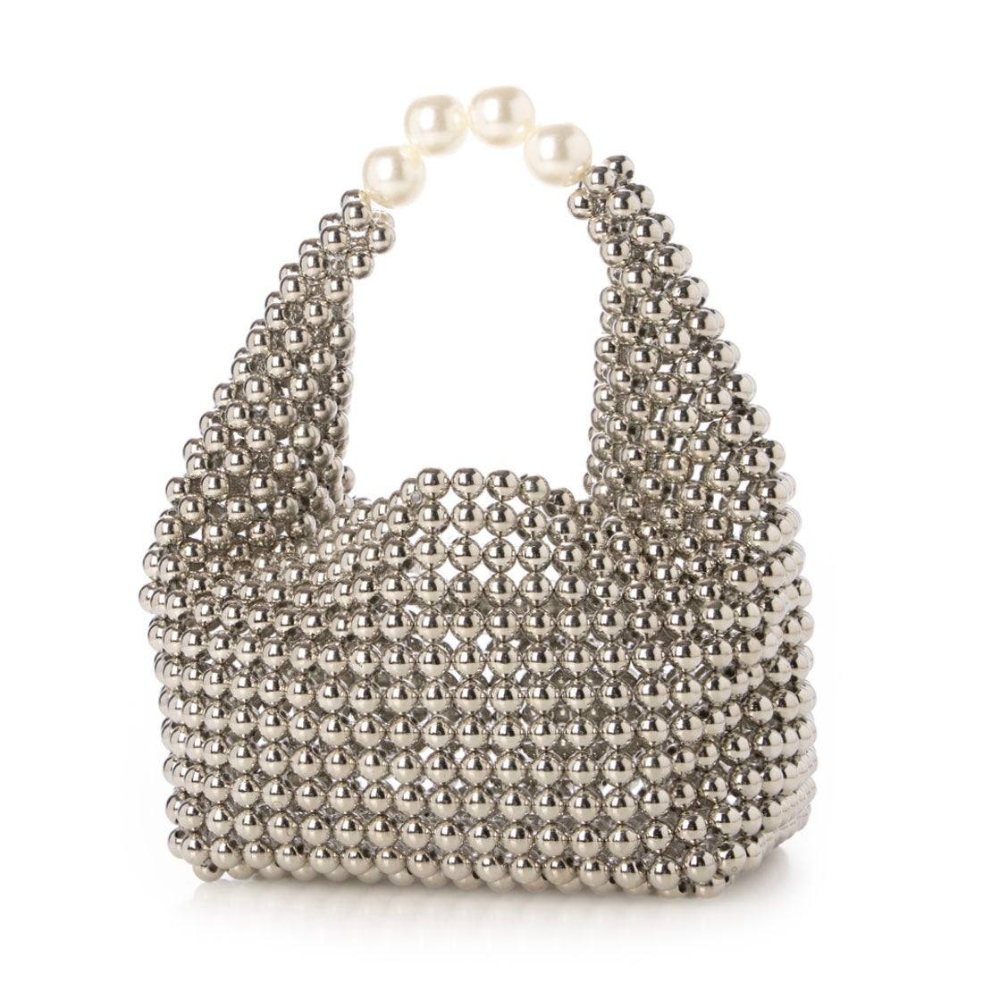 カシュカシュ cache cache シルバービーズ手提げバッグ （WH