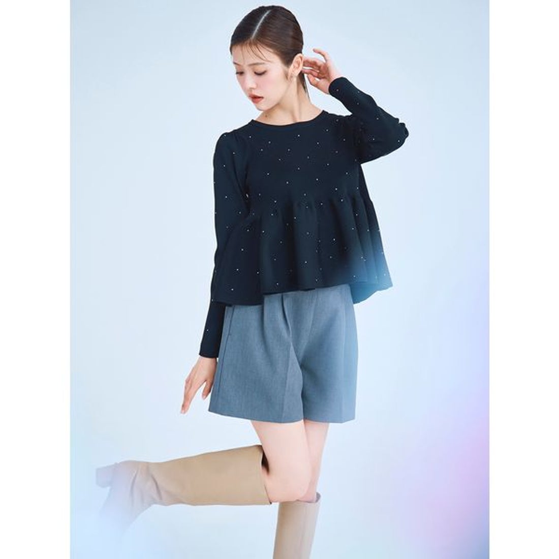 セルフォード CELFORD ホットフィットビジューペプラムニットプル