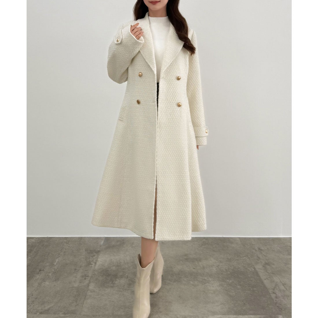 セネア CENEA CENEA ウエストシェイプツイードロングコート