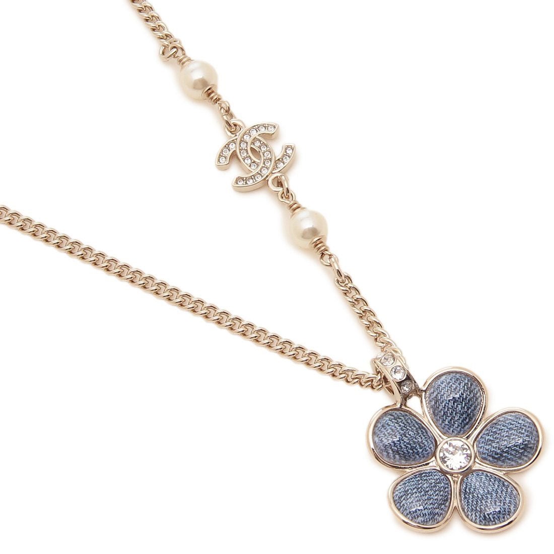 シャネル CHANEL ネックレス ペンダント デニム フラワーモチーフ 花