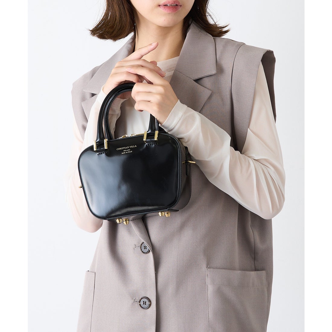 クリスチャンヴィラ CHRISTIAN VILLA ガラスレザー 2way台形ミニ