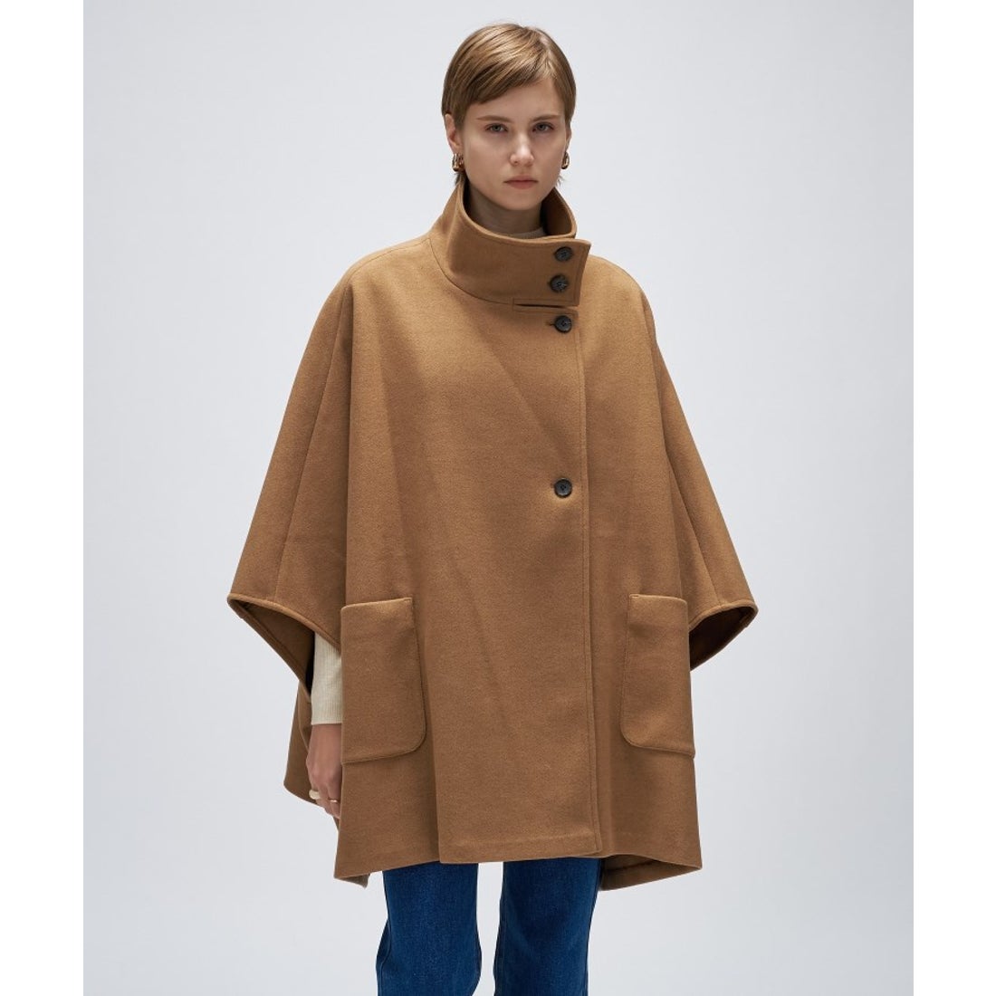 クロエンス cloenc 【手洗い可】メルトンジャージケープコートコート