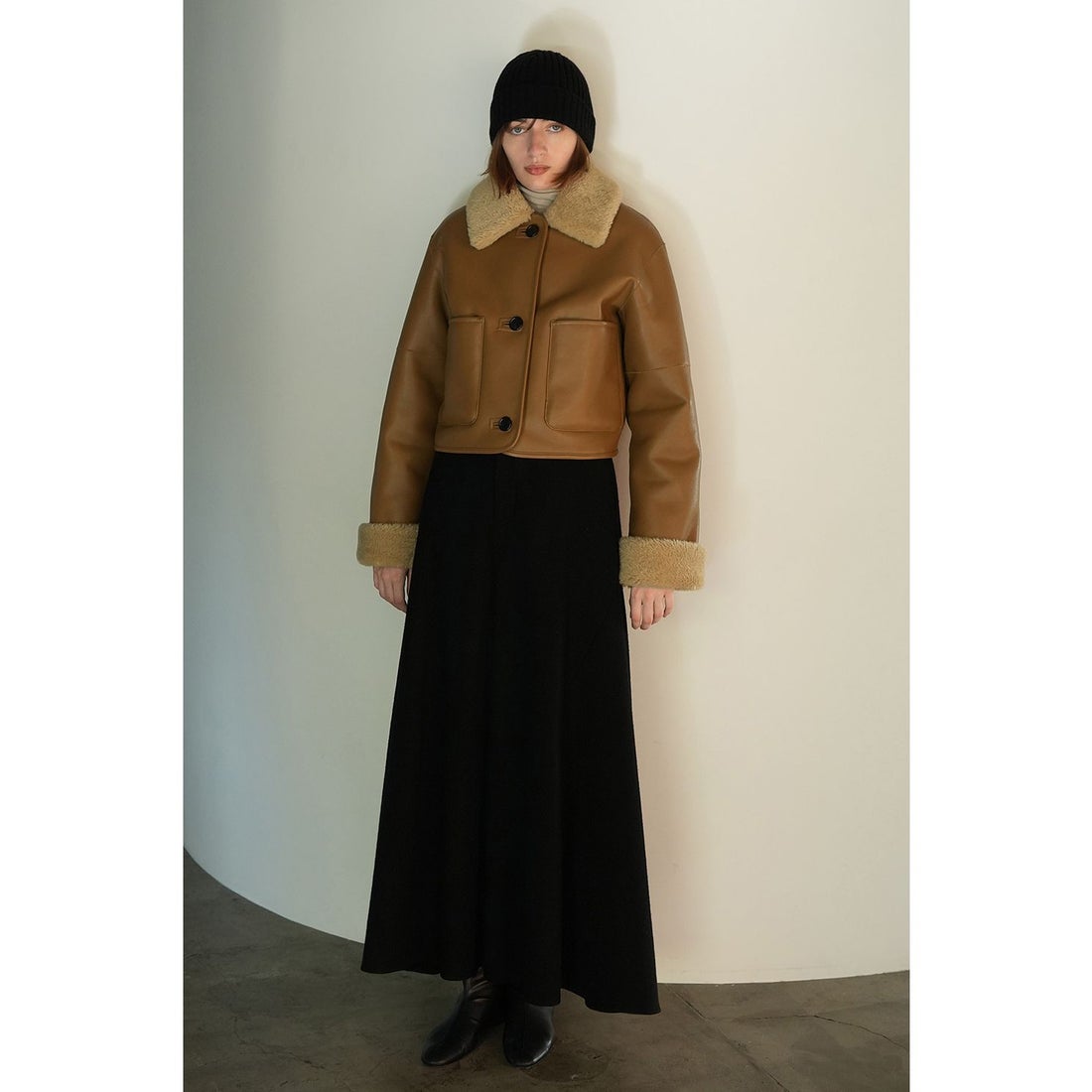 クラネ CLANE VEGAN LEATHER BOA SHORT JACKET （BLACK