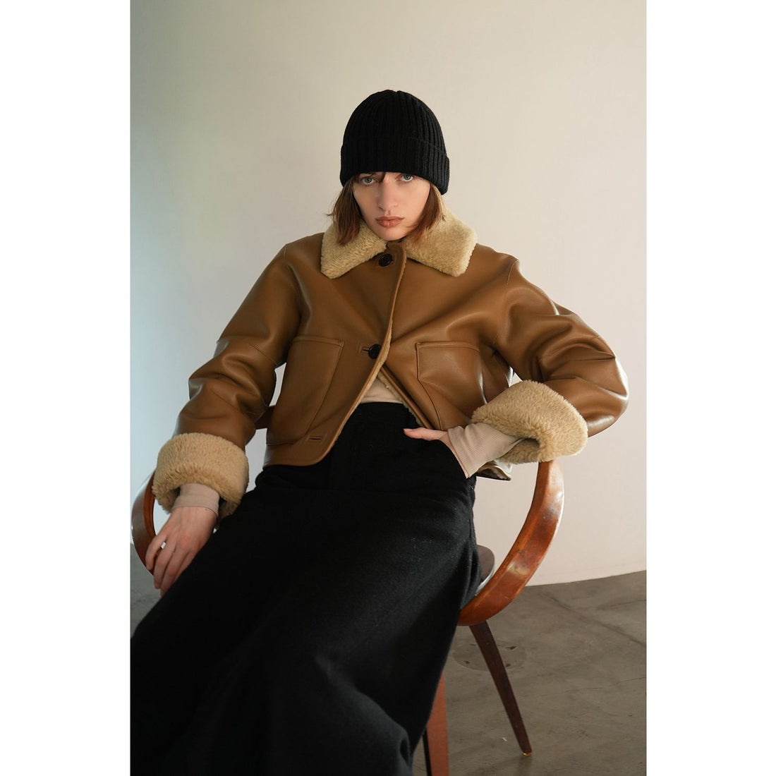 クラネ CLANE VEGAN LEATHER BOA SHORT JACKET （BLACK