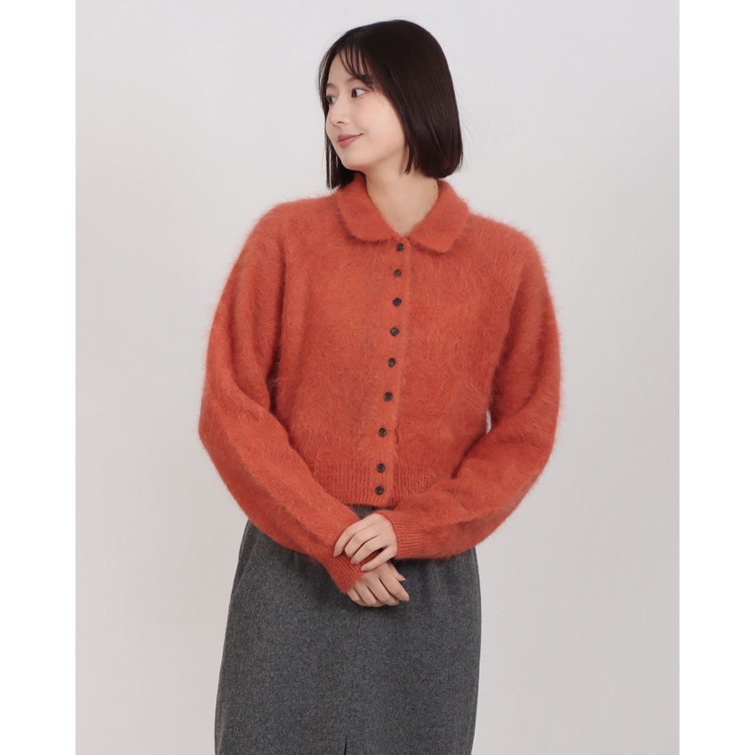 クラネ CLANE ANGORA SHORT KNIT CARDIGAN （ORANGE） -ファッション