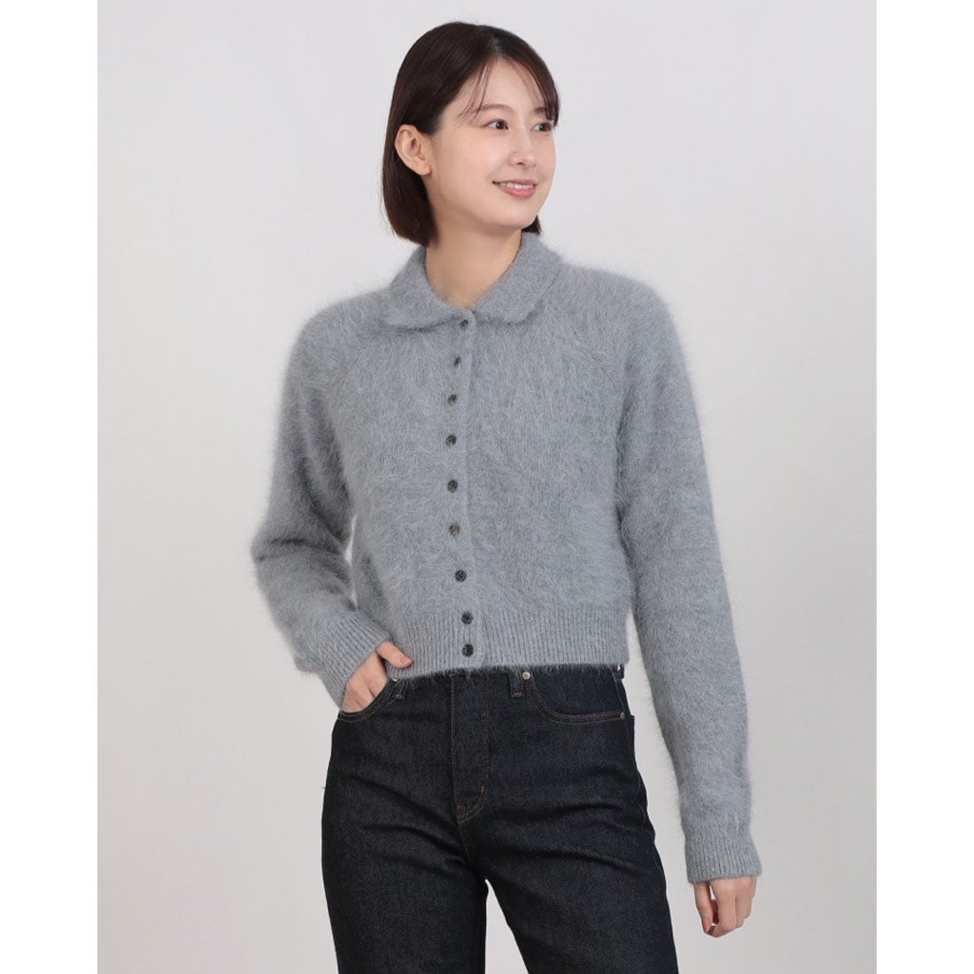 クラネ CLANE ANGORA SHORT KNIT CARDIGAN （BLUE） -ファッション通販