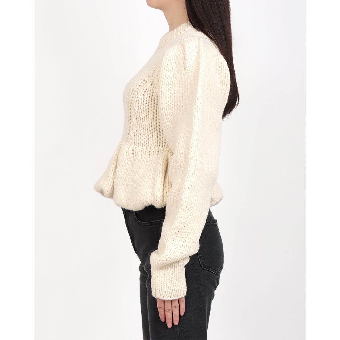 クラネ CLANE PEPLUM HAND KNIT TOPS （IVORY） -ファッション通販