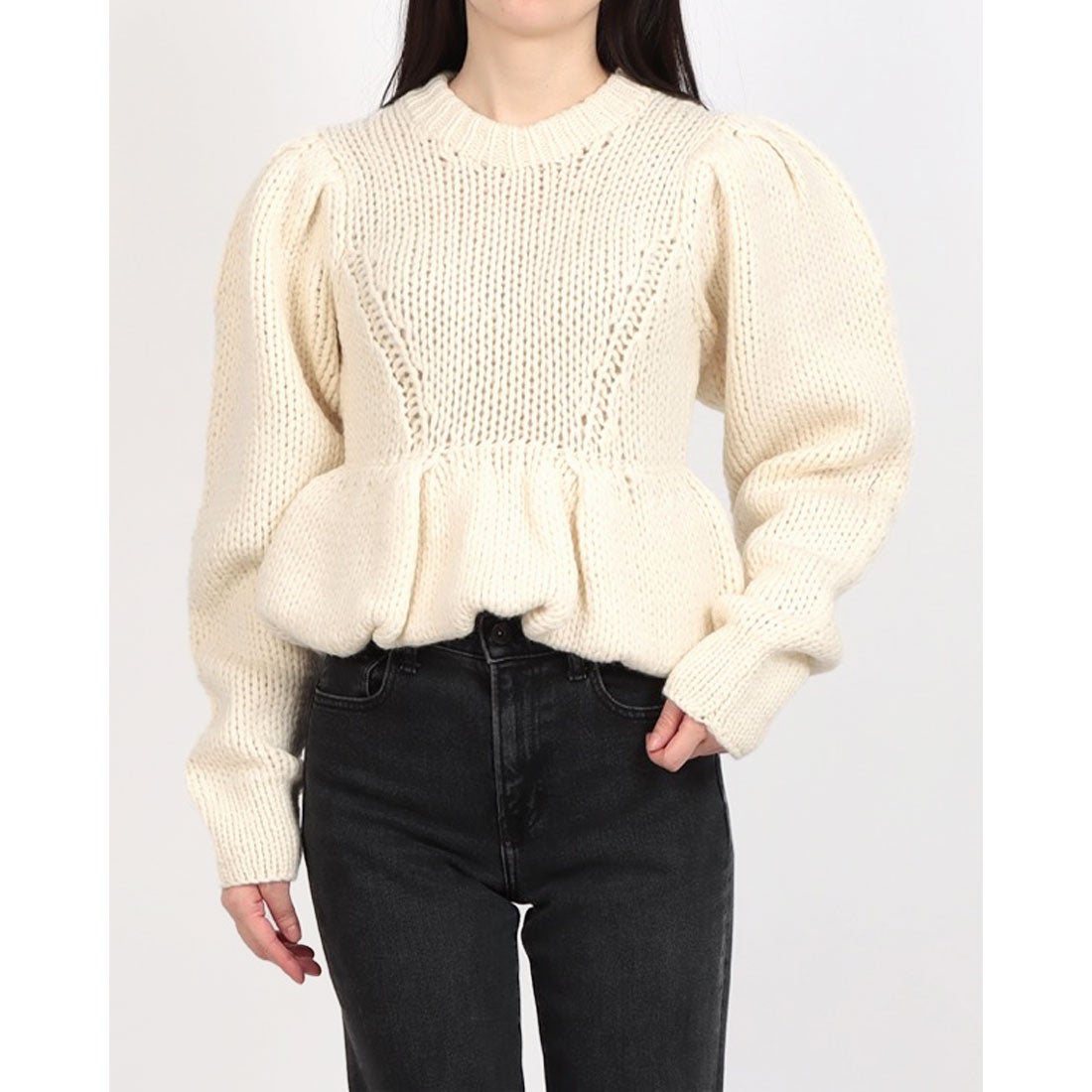 クラネ CLANE PEPLUM HAND KNIT TOPS （IVORY） -ファッション通販