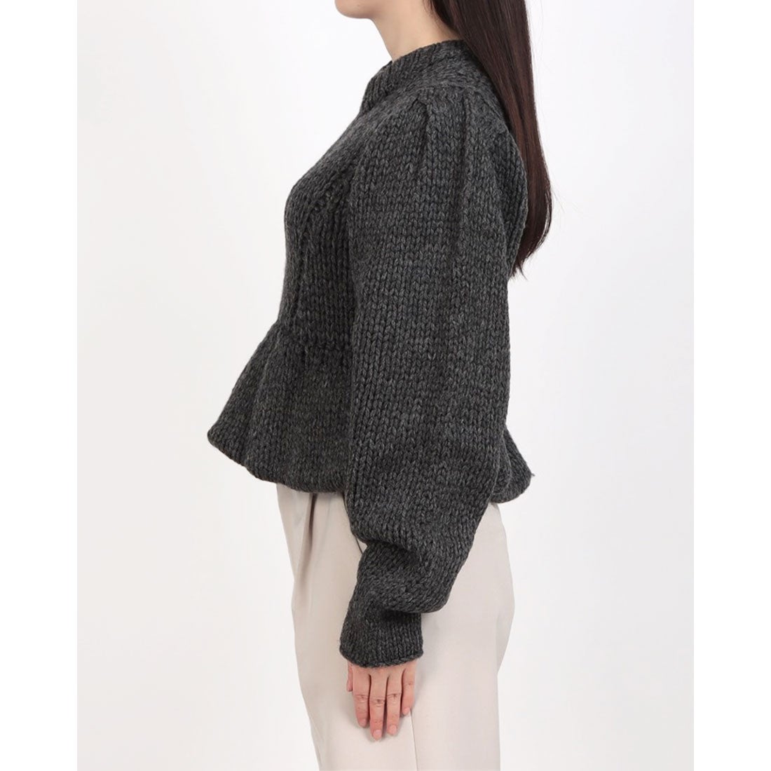 クラネ CLANE PEPLUM HAND KNIT TOPS （GRAY） -ファッション通販