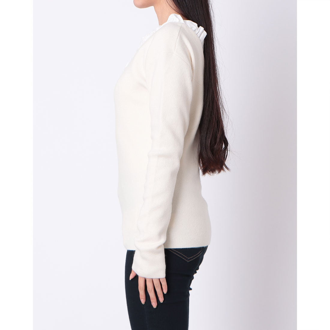 クラネ CLANE 2WAY FRILL V NECK KNIT TOPS （IVORY） -ファッション