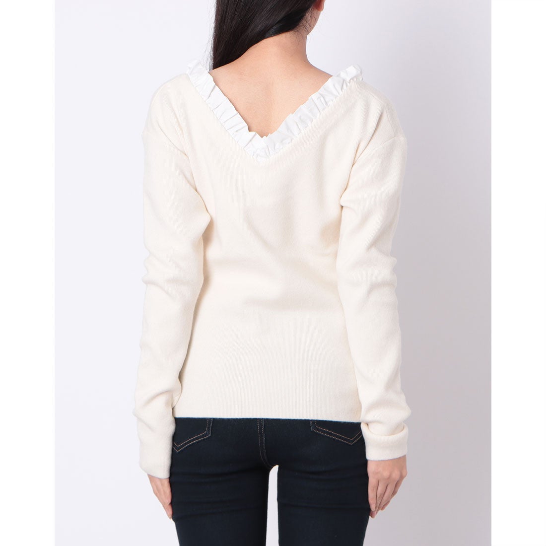 クラネ CLANE 2WAY FRILL V NECK KNIT TOPS （IVORY） -ファッション