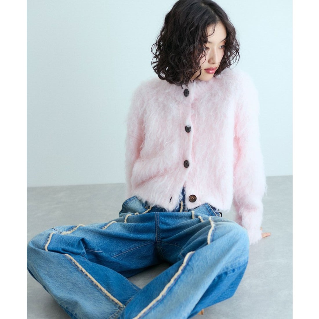 アダム エ ロペ ADAM ET ROPE' フラッフィーカラーカーディガン