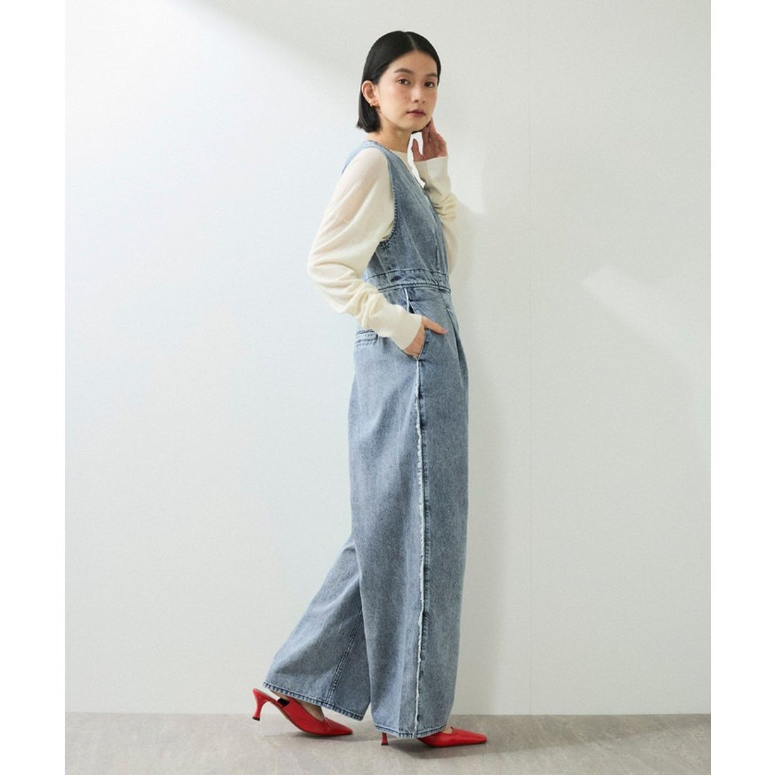 アダム エ ロペ ADAM ET ROPE' 【WEB限定】ラインデニムオールインワン