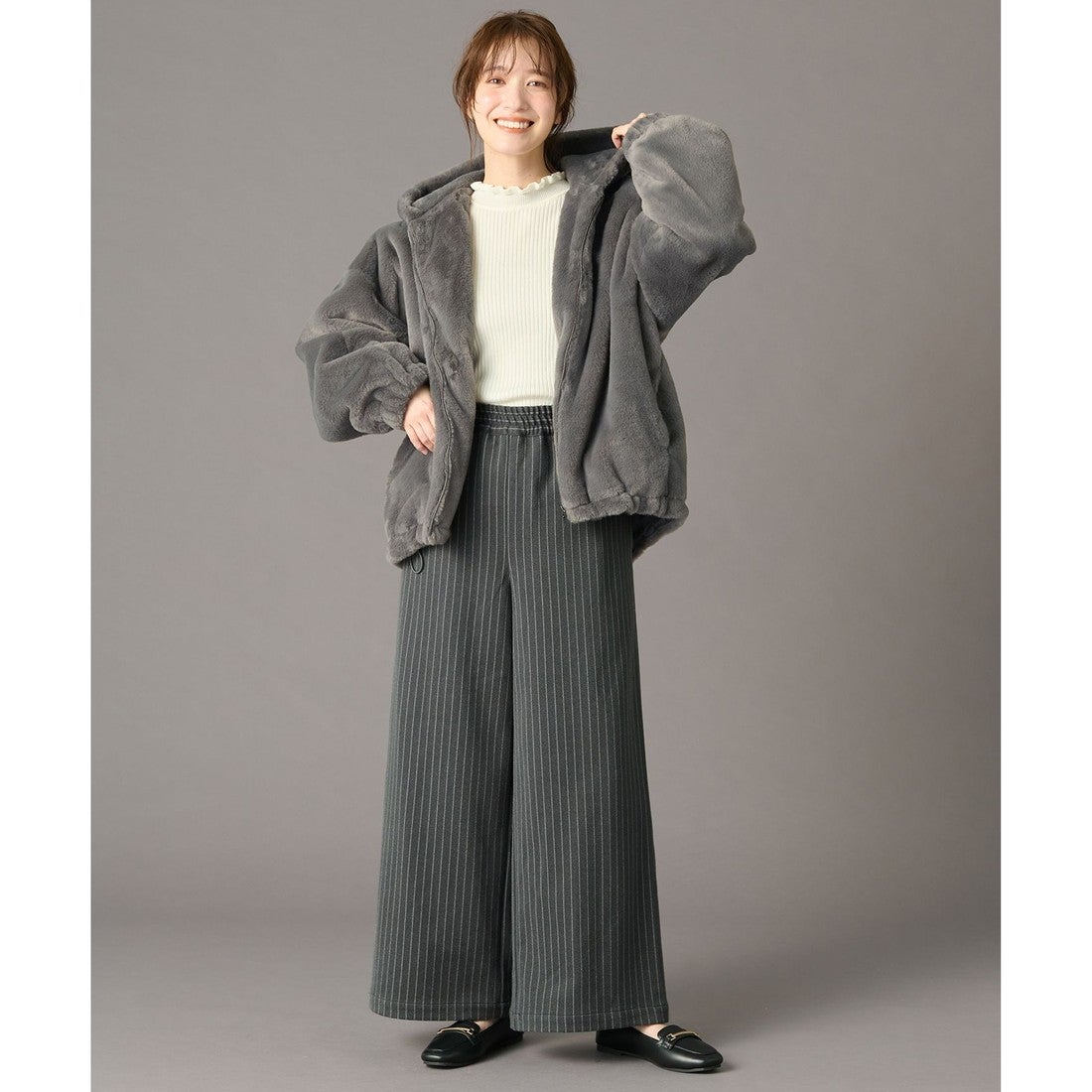 ANY 【手洗い可】ファーブルゾン （チャコール） -靴＆ファッション