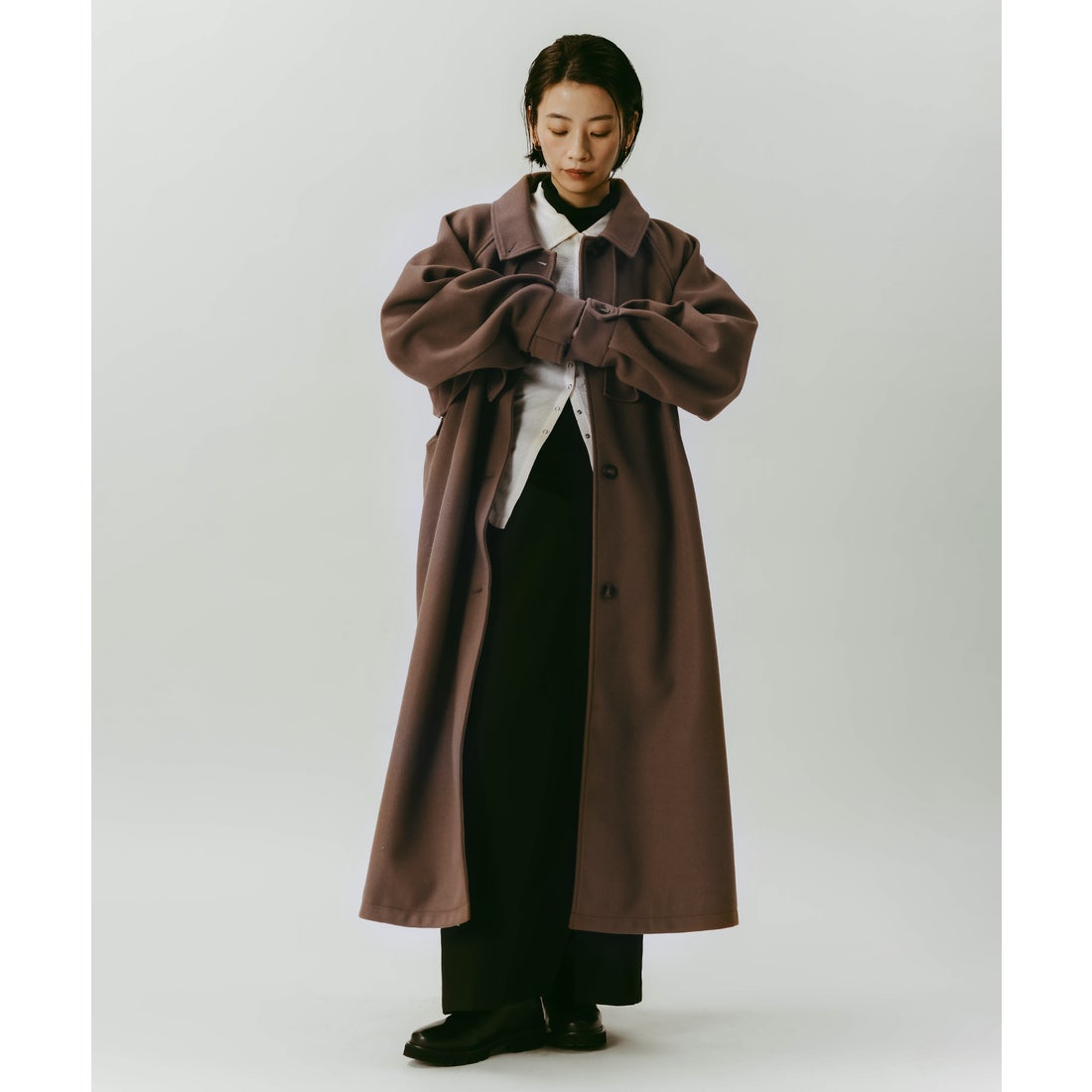 アンドミー andme フェイクウール ウエストベルト付き ロング丈