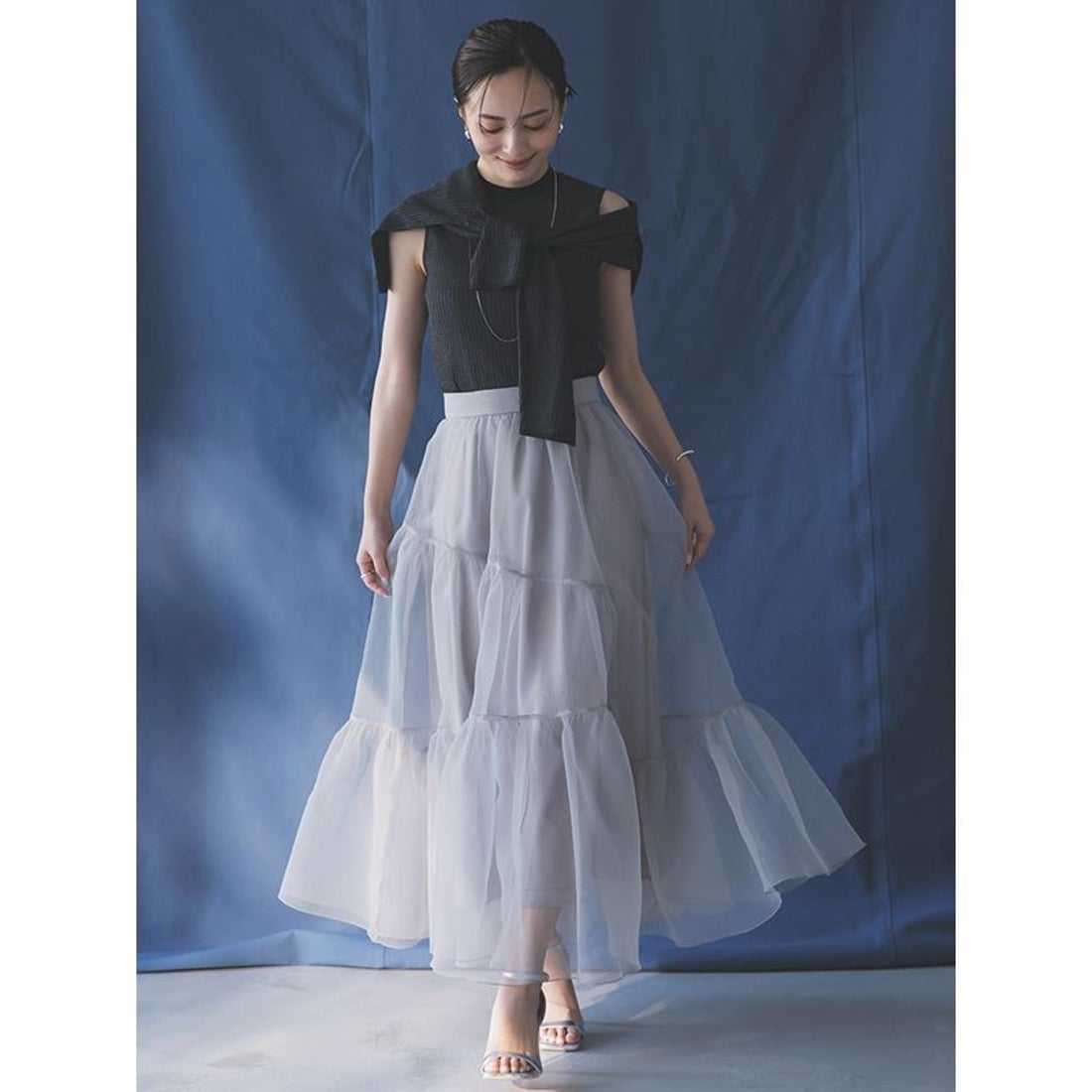 アニュアンス anuans オーガンジーイレギュラーティアードスカート