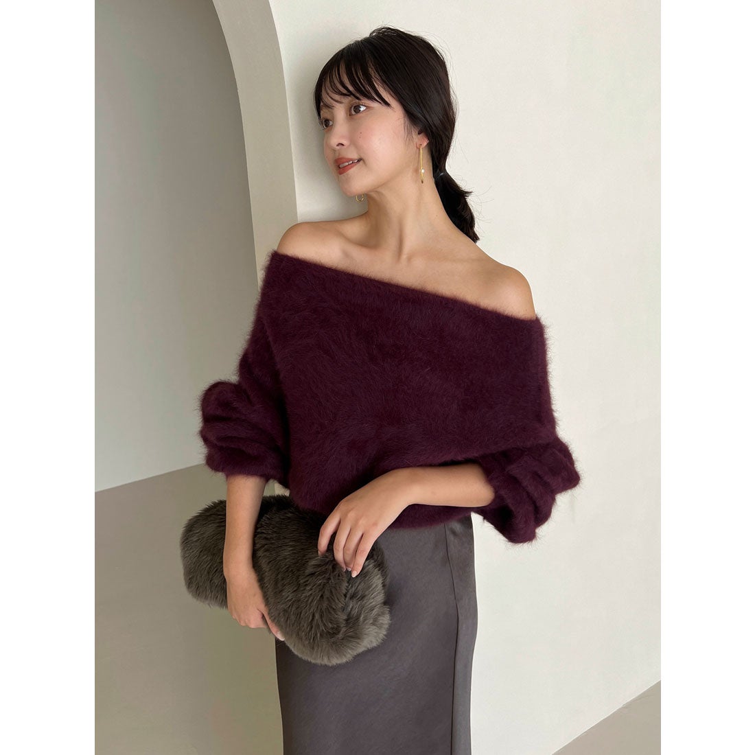 アニュアンス anuans ラクーンフォックスオフショルニットプルオーバー