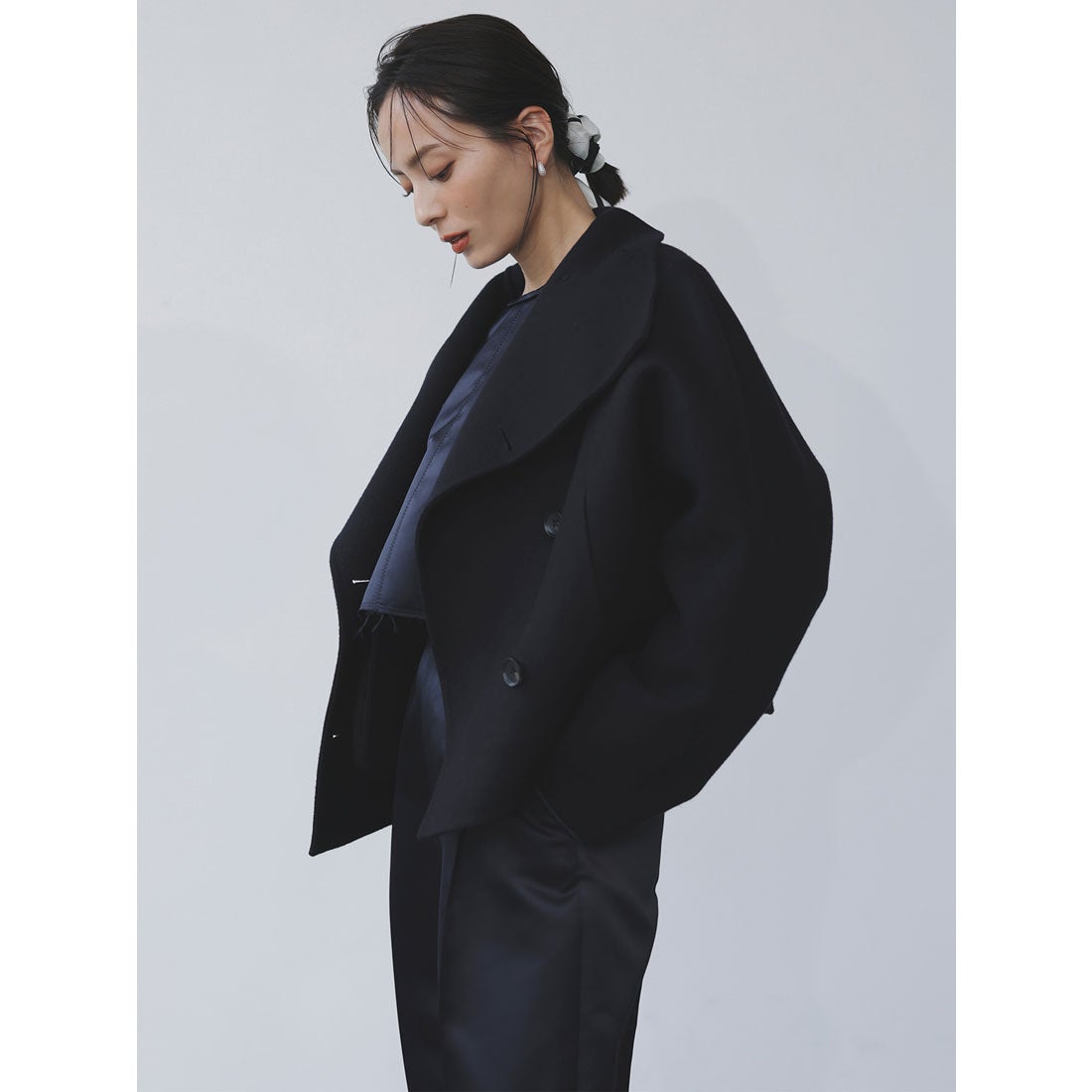 アニュアンス anuans スタンドネックリバーショートコート （BEIGE