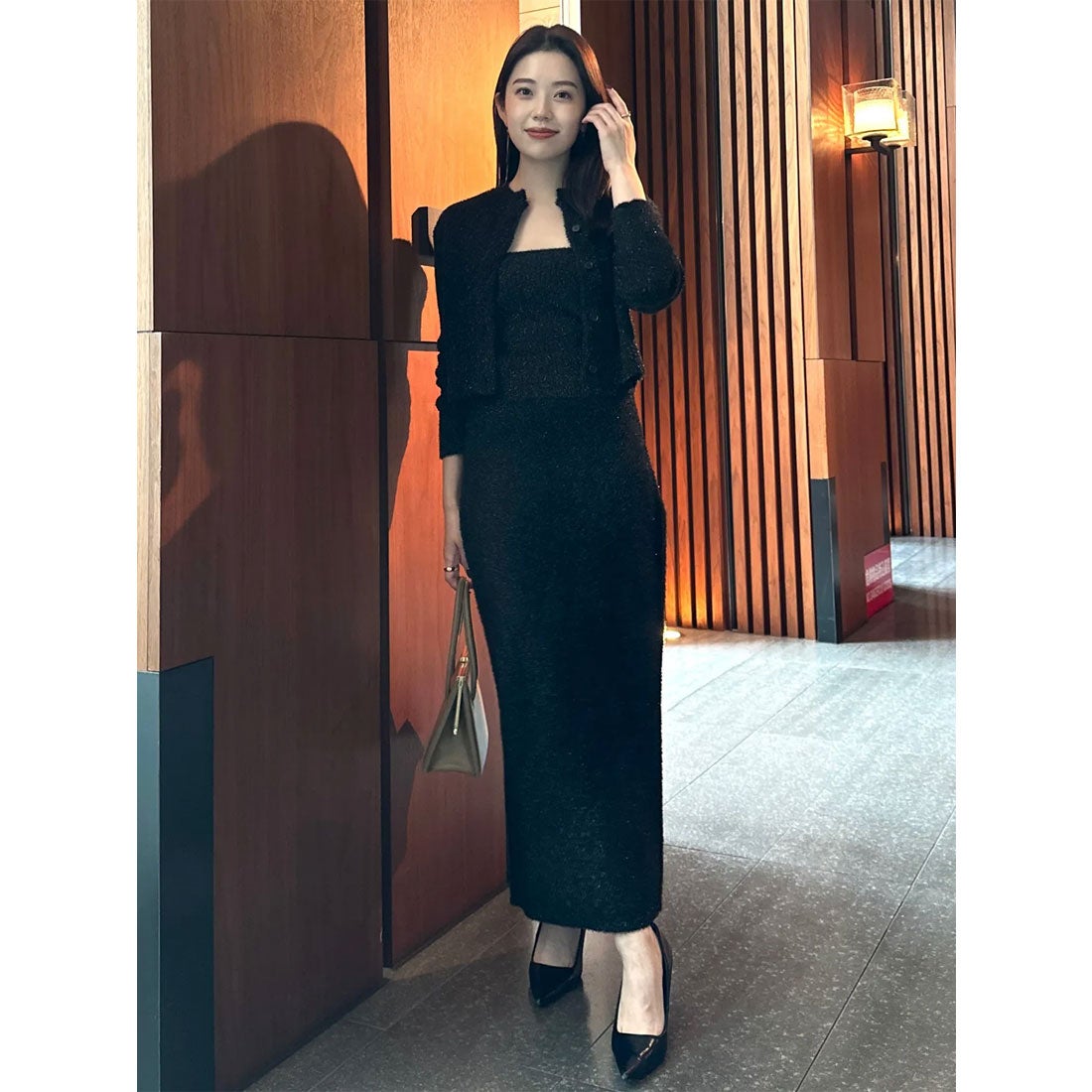 アニュアンス anuans ラメニットタイトスカート （BLACK） -靴