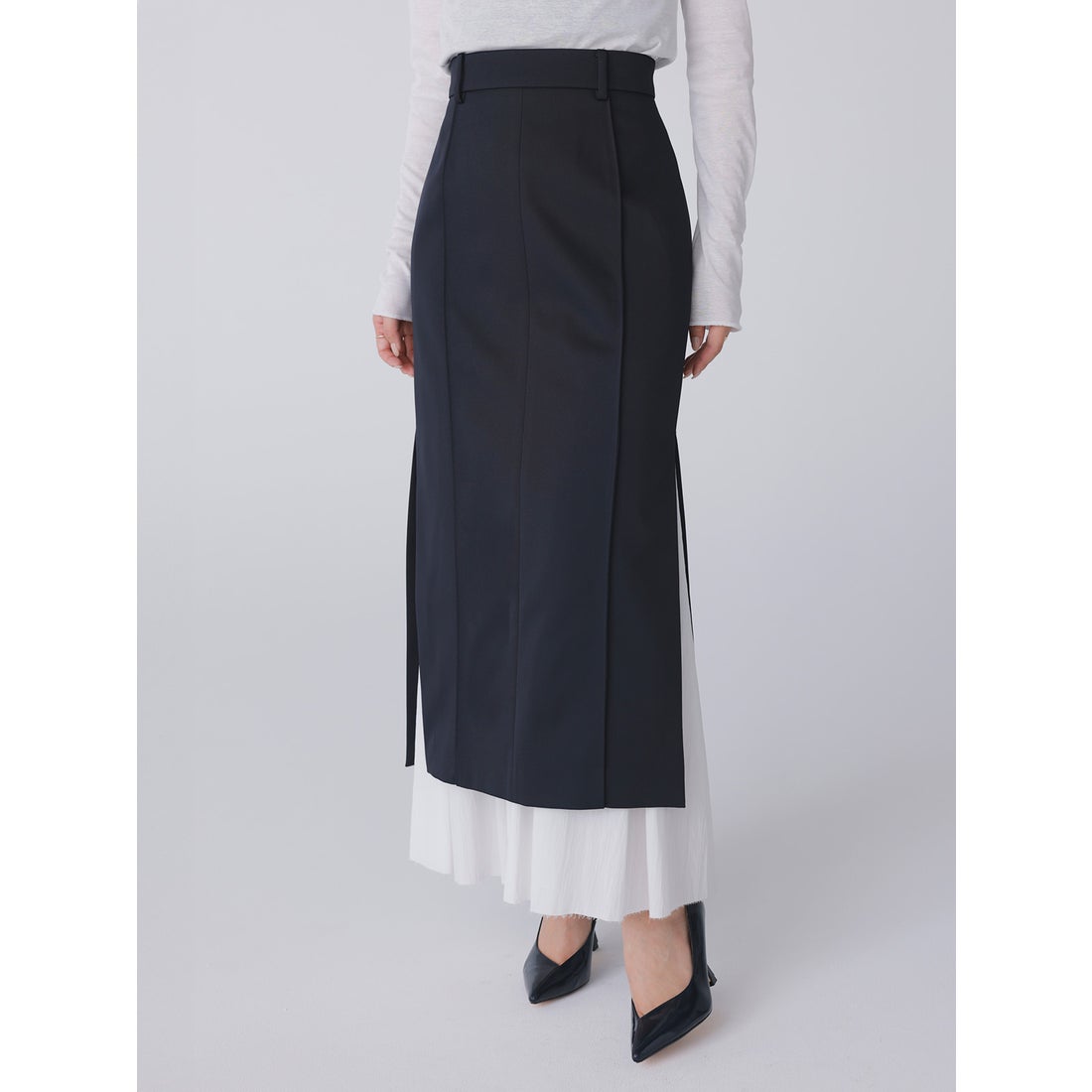 アニュアンス anuans レイヤードアシメスリットスカート （NAVY