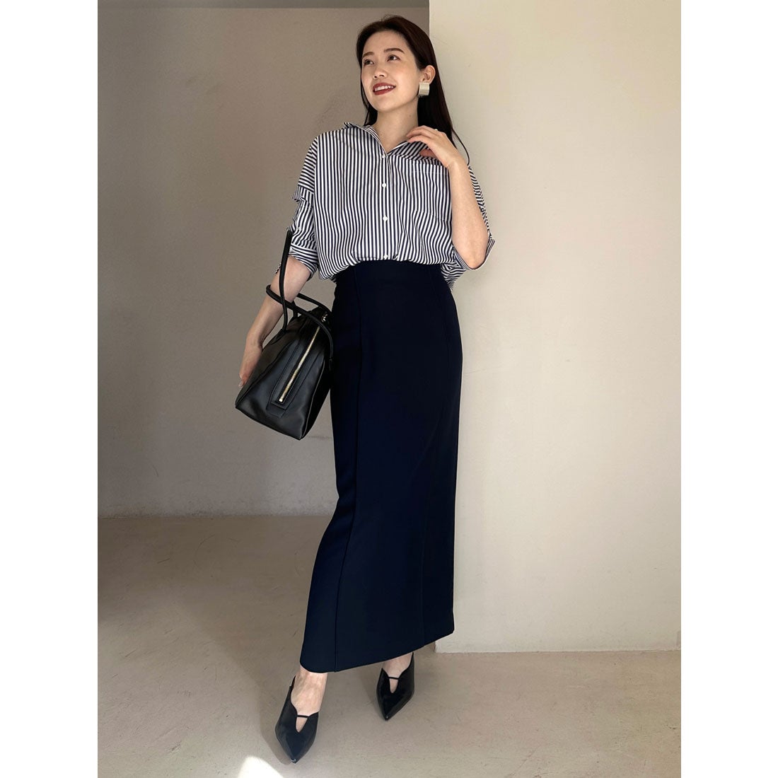 アニュアンス anuans ダブルサテンナロースカート （NAVY