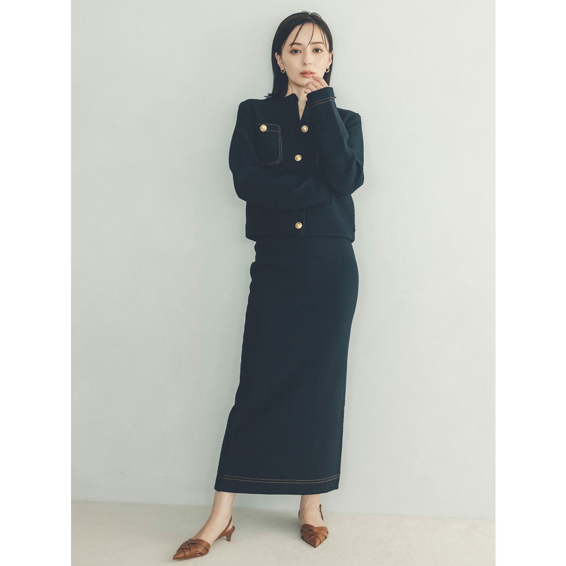 アニュアンス anuans ペンシルニットスカート （BLACK