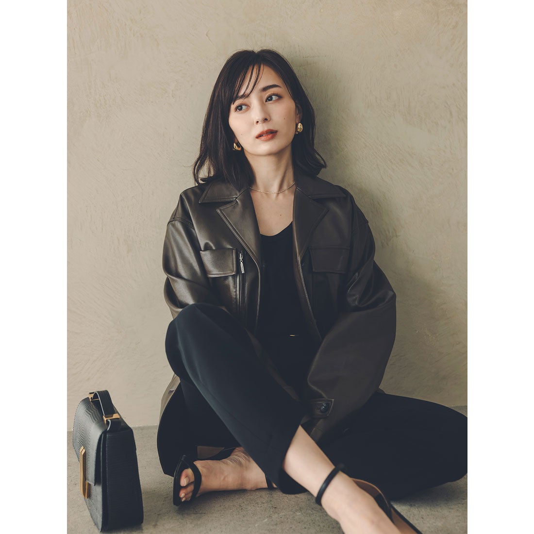 アニュアンス anuans ヴィーガンレザーオーバージャケット （BROWN