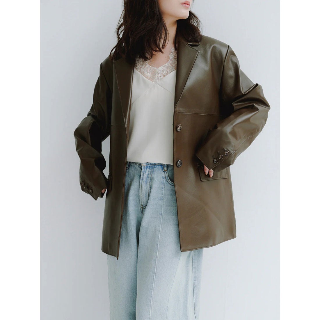 アニュアンス anuans レザーテーラードジャケット （BROWN