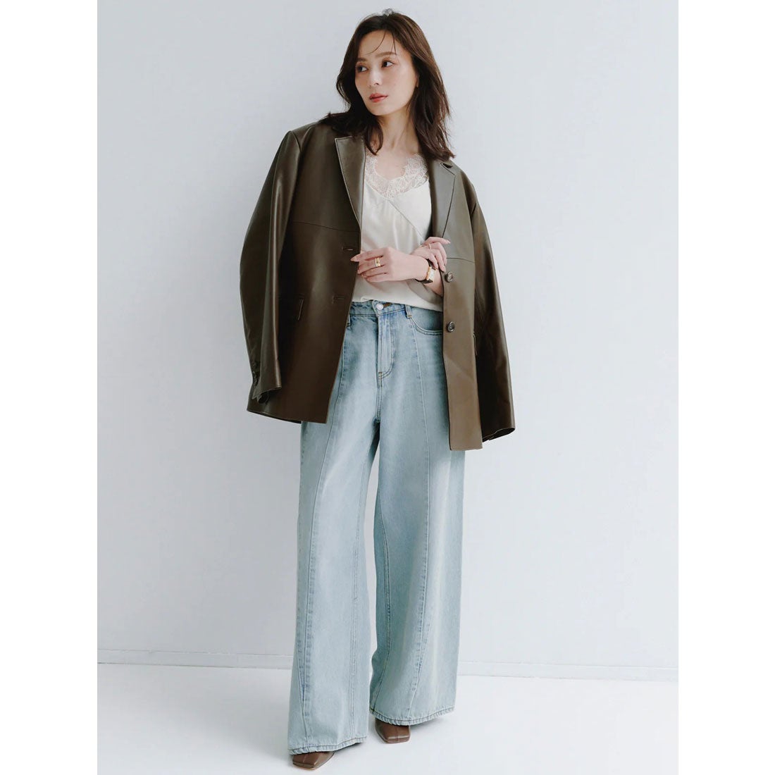 アニュアンス anuans レザーテーラードジャケット （BROWN） -靴