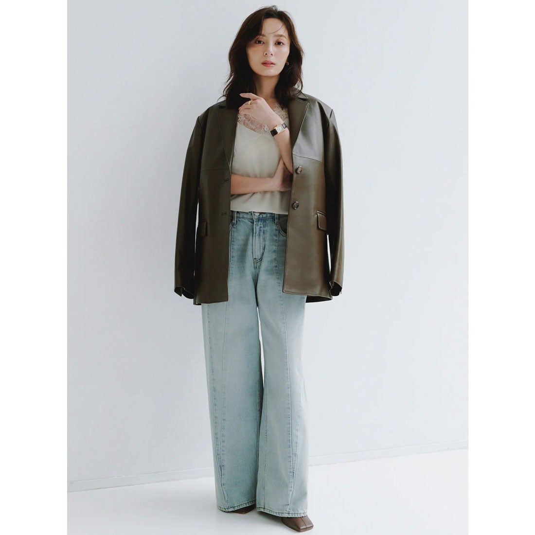 アニュアンス anuans レザーテーラードジャケット （BROWN