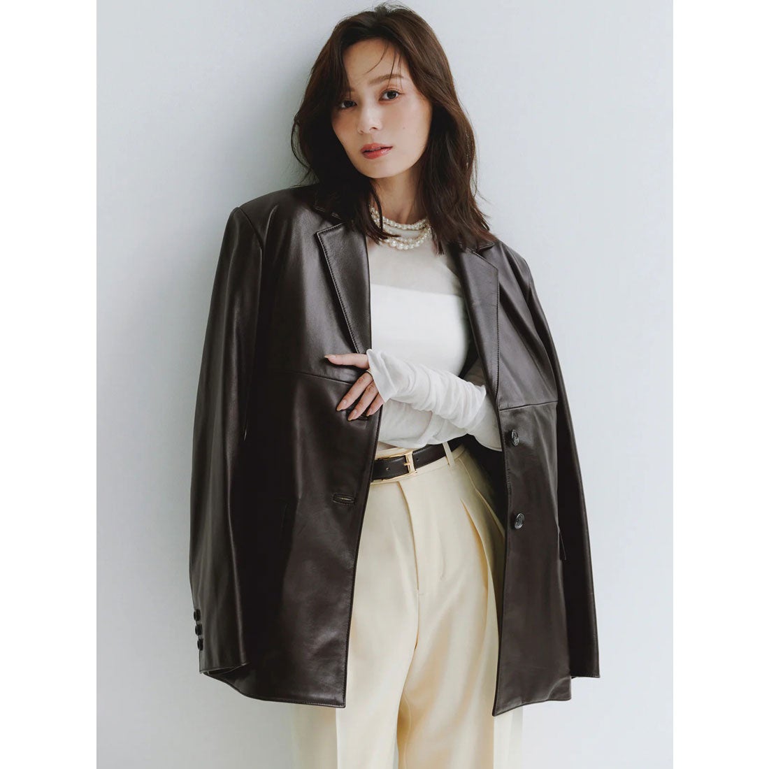 アニュアンス anuans レザーテーラードジャケット （DARK BROWN