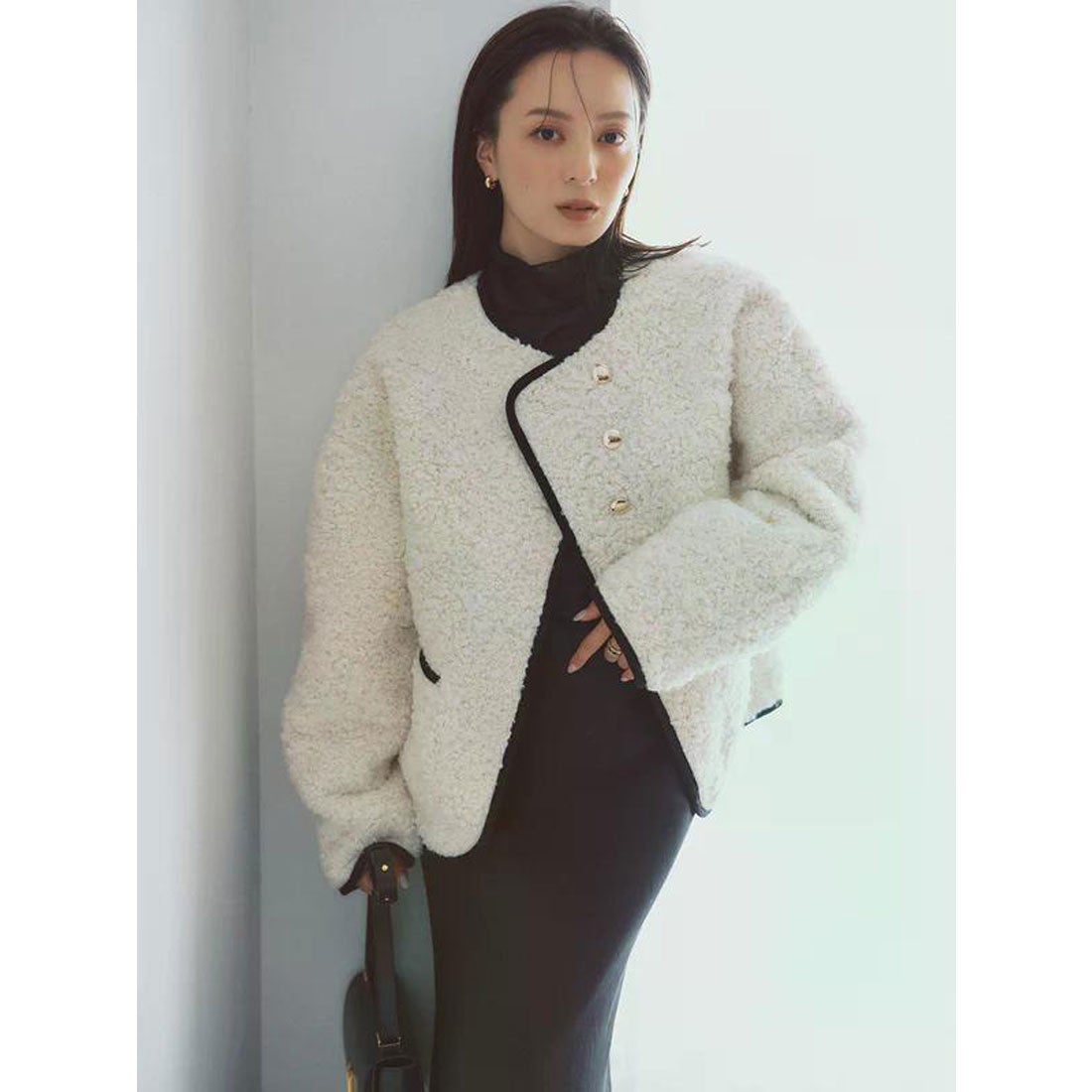 アニュアンス anuans ECOPELパイピングボアジャケット （IVORY