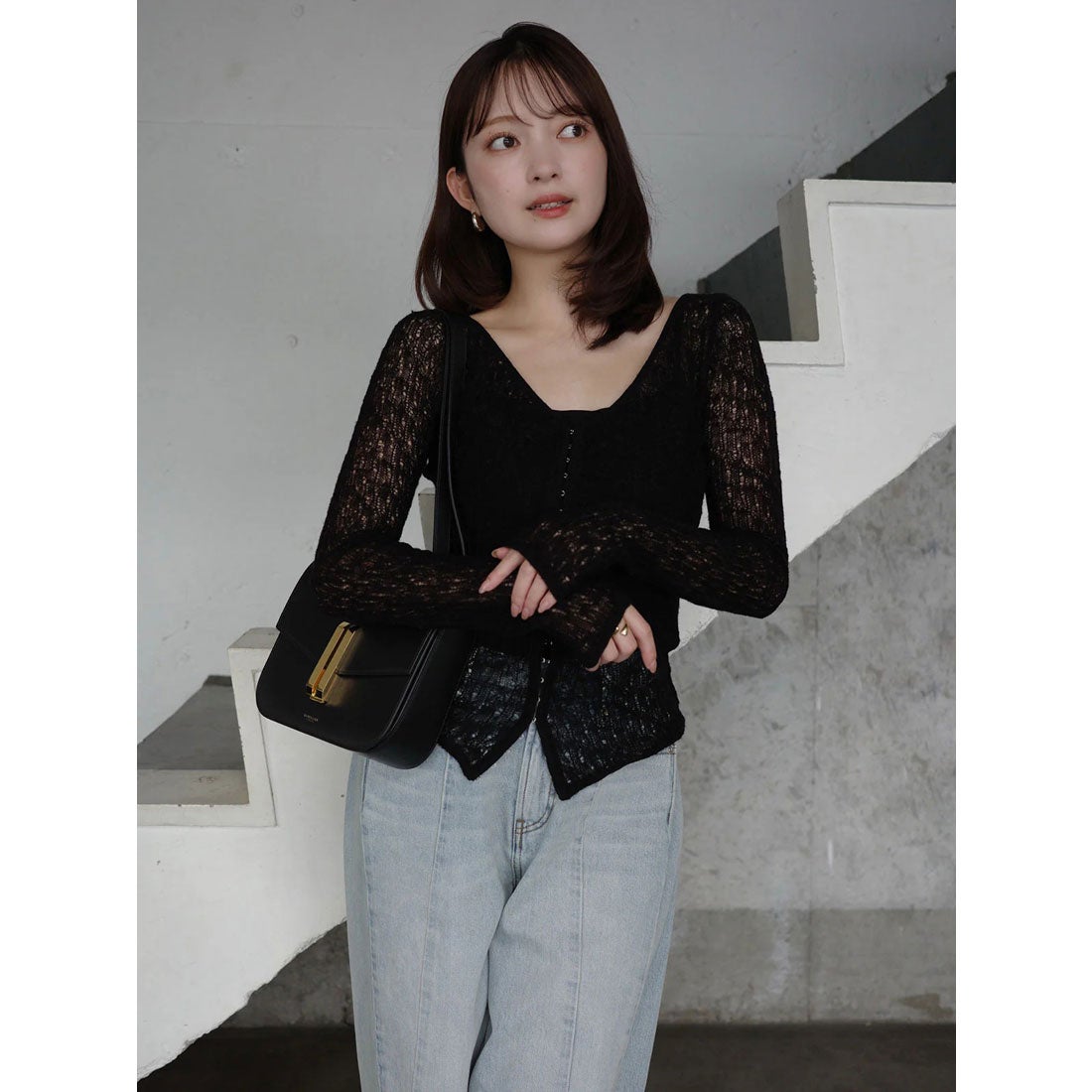 アニュアンス anuans ウールレースニットトップス （BLACK） -靴