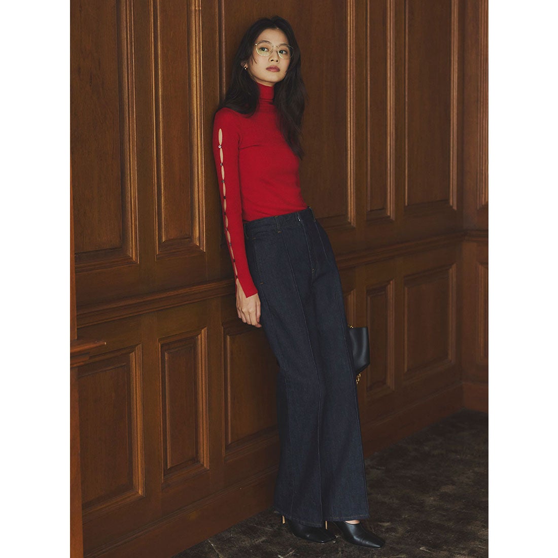 アニュアンス anuans スラッシュリブニットトップス （GREY