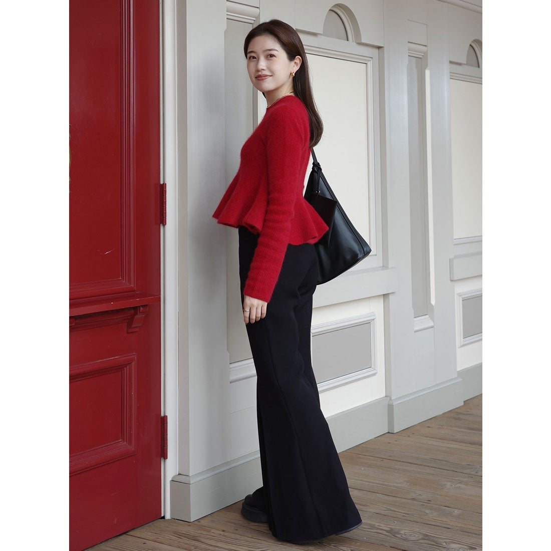 アニュアンス anuans ペプラムショートニットトップス （BLACK