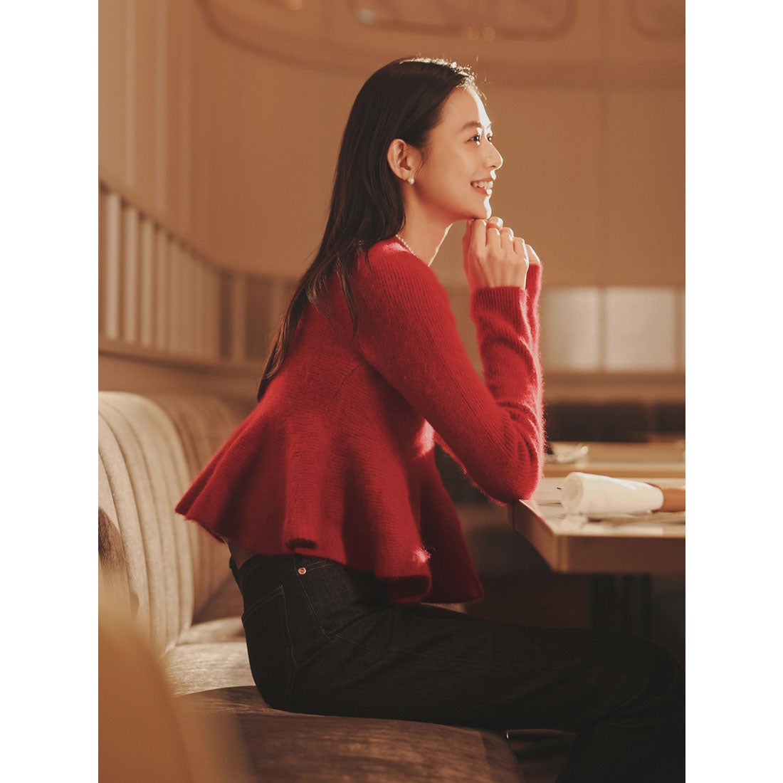 アニュアンス anuans ペプラムショートニットトップス （RED） -靴