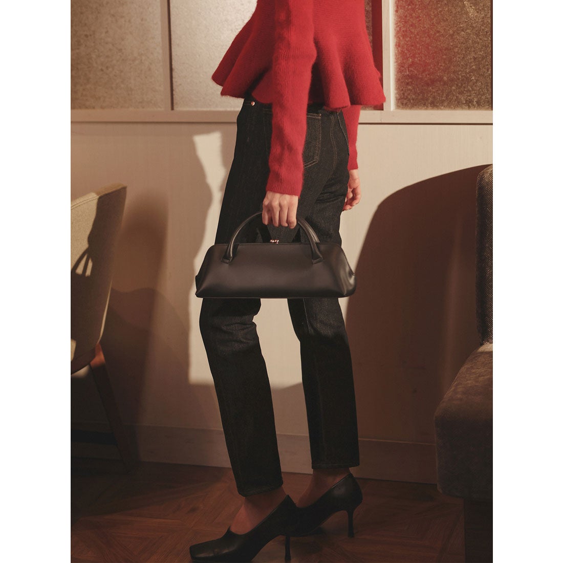 アニュアンス anuans ペプラムショートニットトップス （RED） -靴