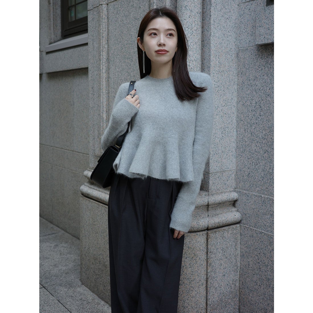 アニュアンス anuans ペプラムショートニットトップス （GREY） -靴