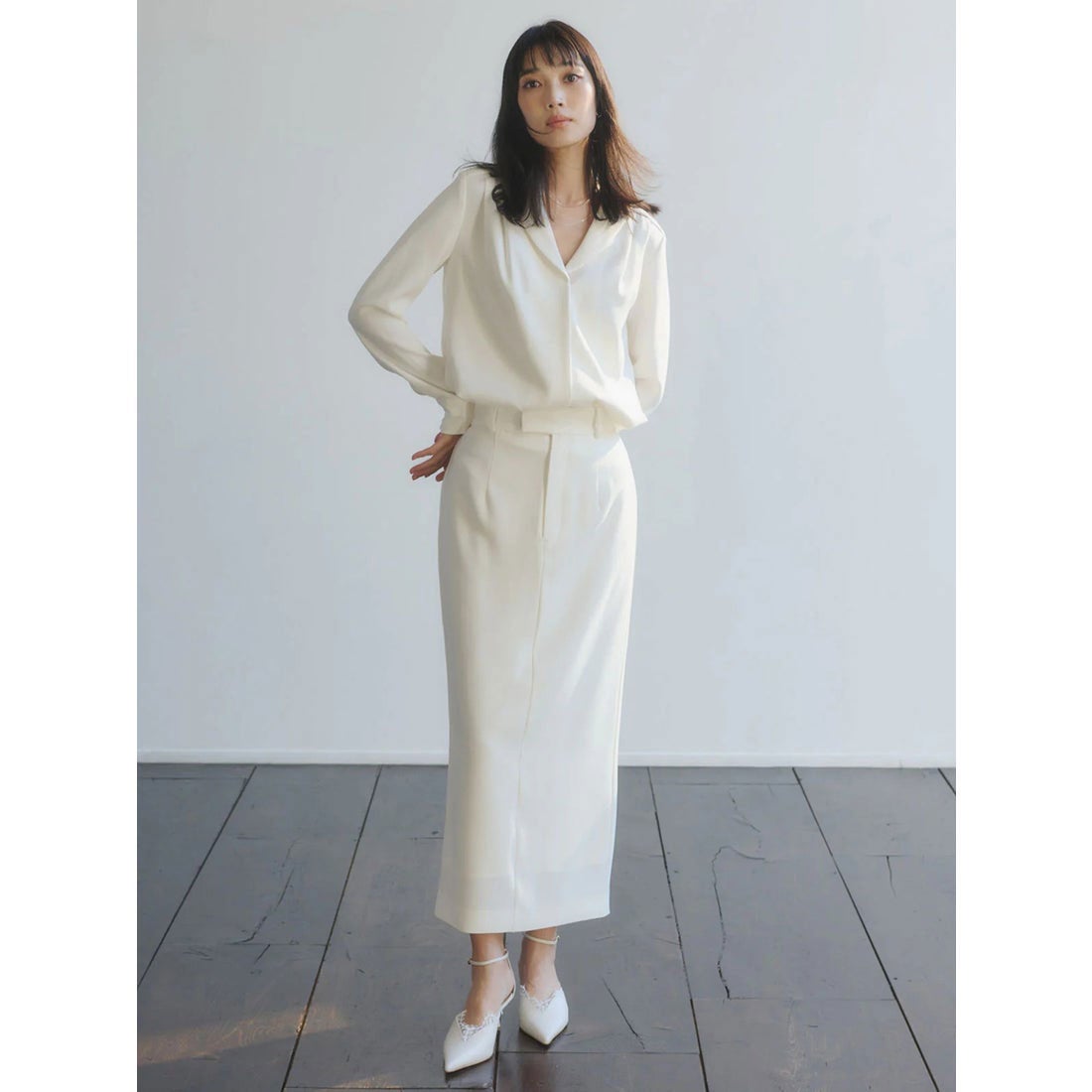 アニュアンス anuans ダブルサテンナロースカート （ECRU