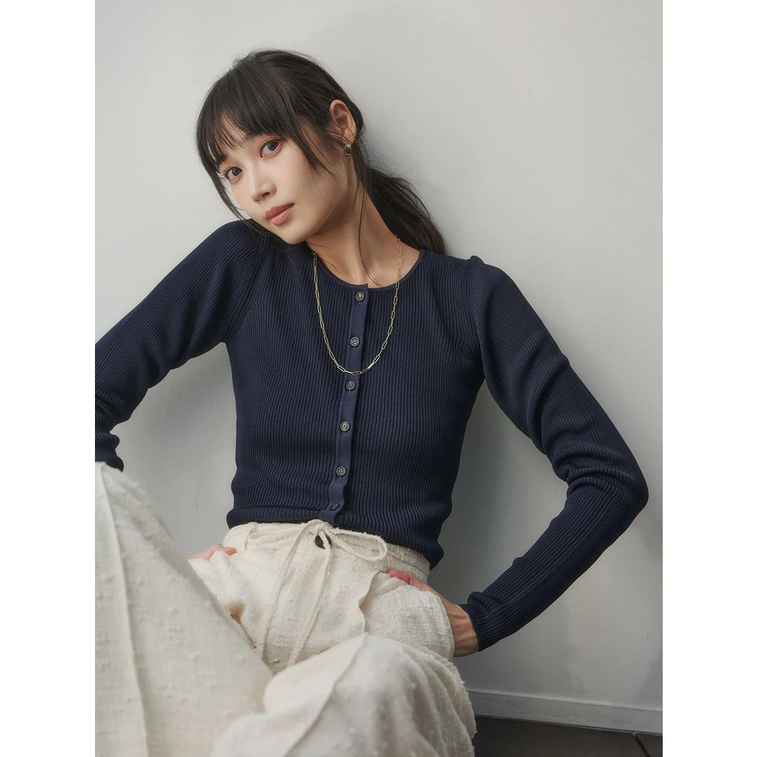 アニュアンス anuans リュクスビスコースリブニットカーディガン