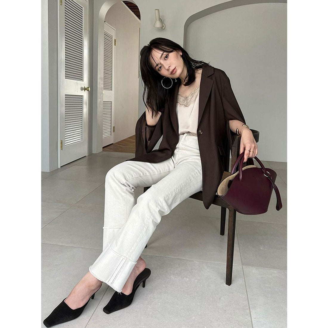 アニュアンス anuans ロールアップデザインデニムパンツ （SAND BEIGE