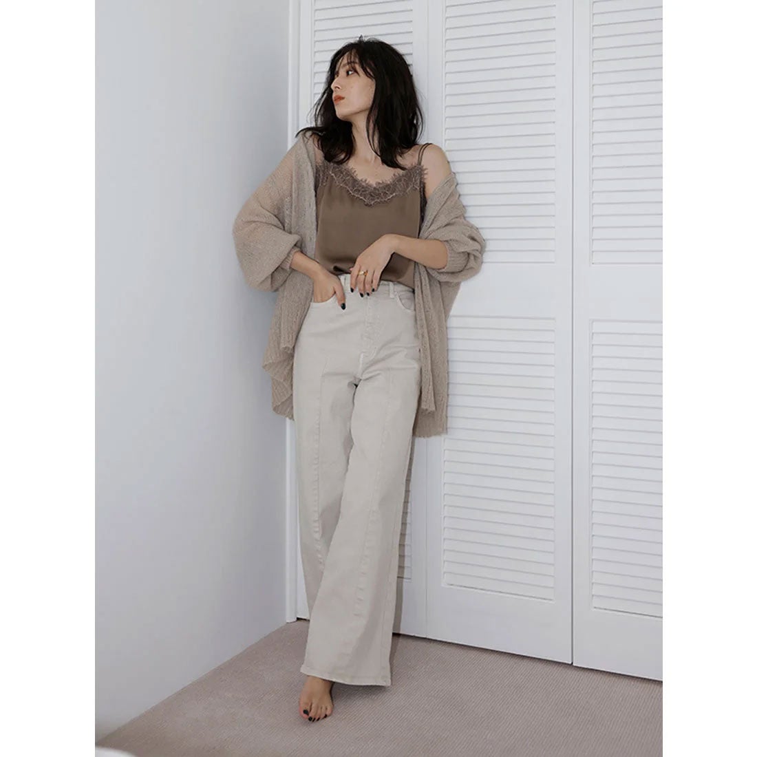 アニュアンス anuans センターダーツワイドデニムパンツ （BLUE