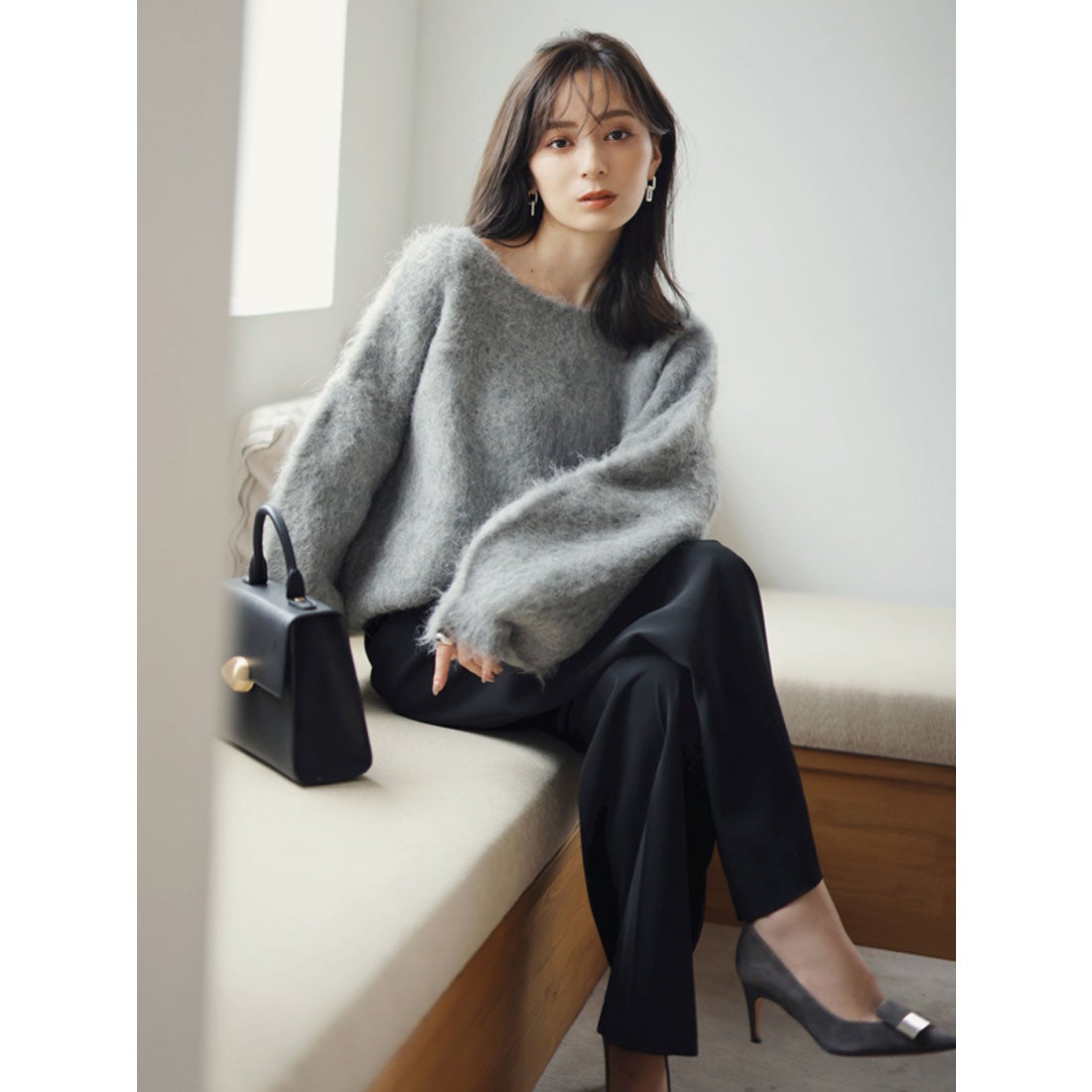 アニュアンス anuans 2wayアルパカ混ニットプルオーバー （GREY） -靴