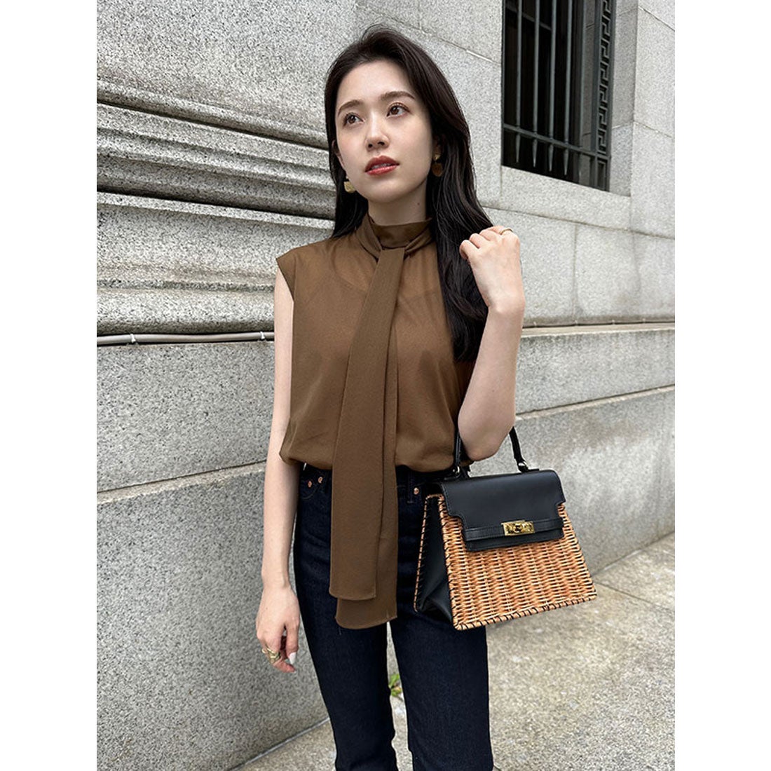 アニュアンス anuans ボウタイシアーカットトップス （PINK BEIGE