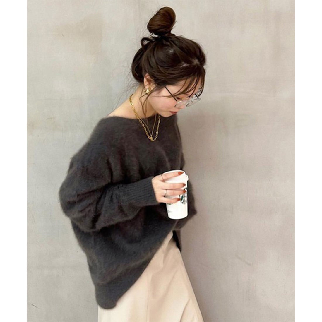 アニュアンス anuans ラクーンボートネックニットプルオーバー （BROWN