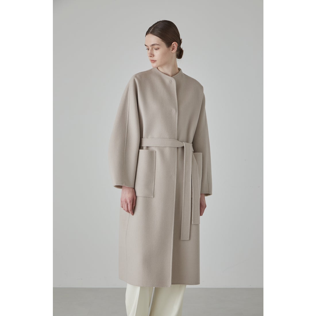 アドーア ADORE カシミヤ混 2TONE リバーロングコート （ベージュx