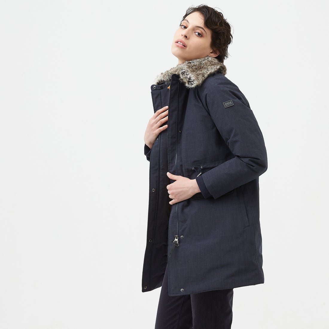 エーグル AIGLE 透湿防水 ウールミックス ファー付カラー ロングダウン