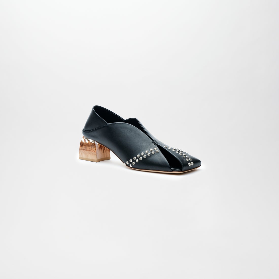ERIN LEATHER PUMPS （Clear Studs Black） -ALM. official web store