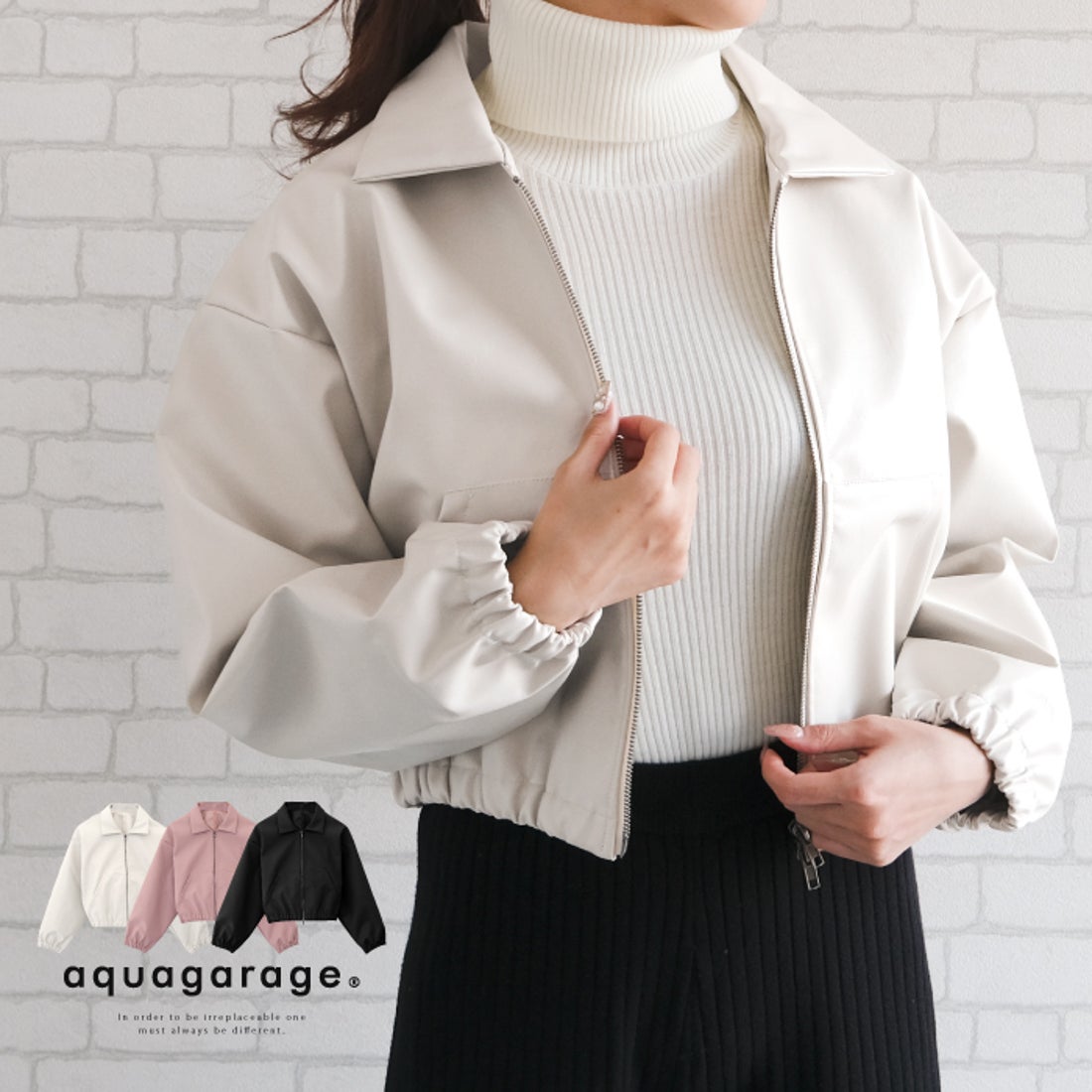 アクアガレージ aquagarage ショート丈フェイクレザージャケット