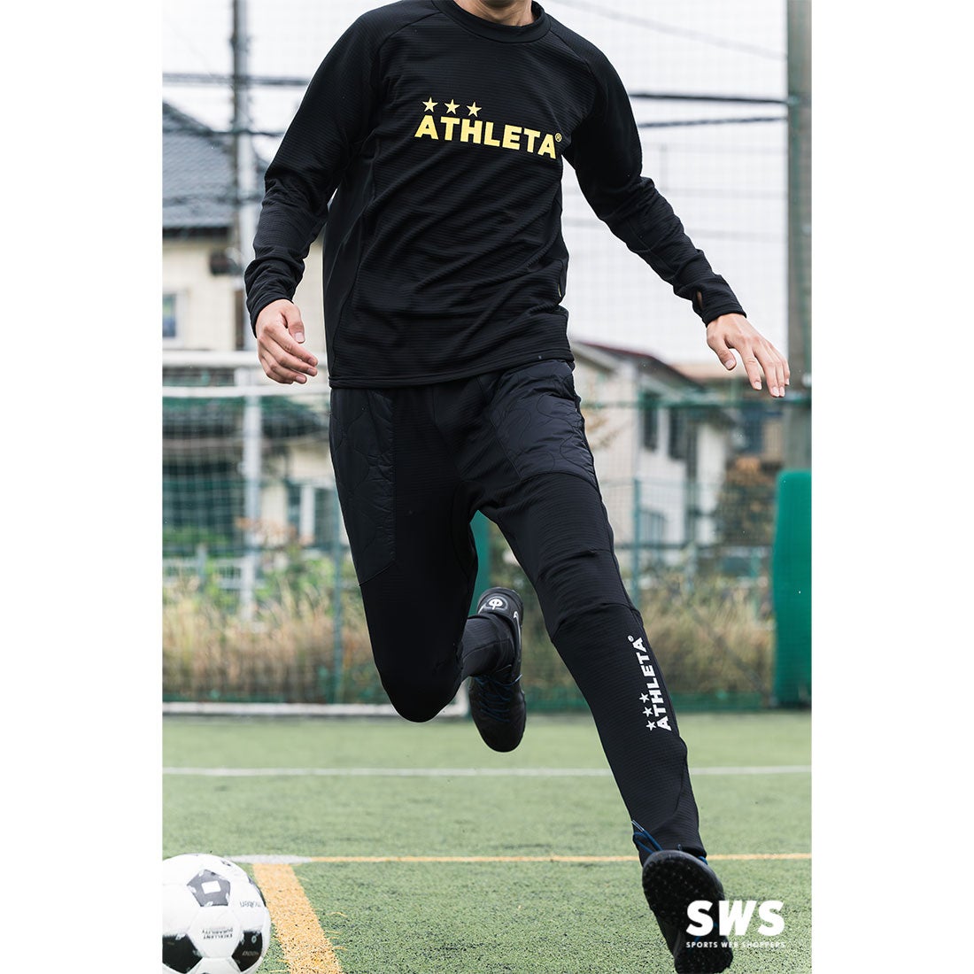 ATHLETA アスレタ 別注 グリッド起毛TRシャツ(ブラック×イエロー